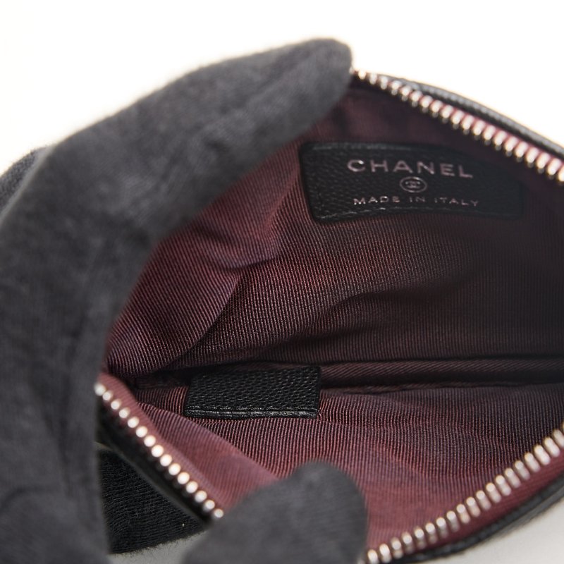 二手Chanel 一字拉鍊零錢包/黑銀牛-15