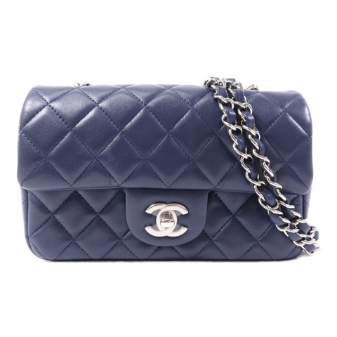 CHANEL 羊皮皮革Mini Classic 20銀扣鏈帶肩背袋