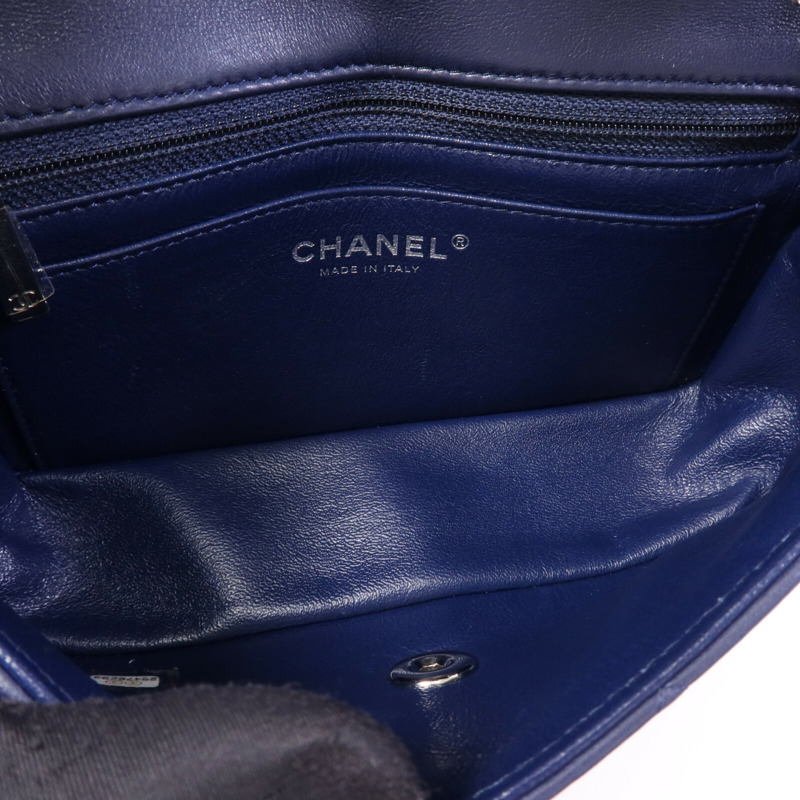 CHANEL 羊皮皮革Mini Classic 20銀扣鏈帶肩背袋-4