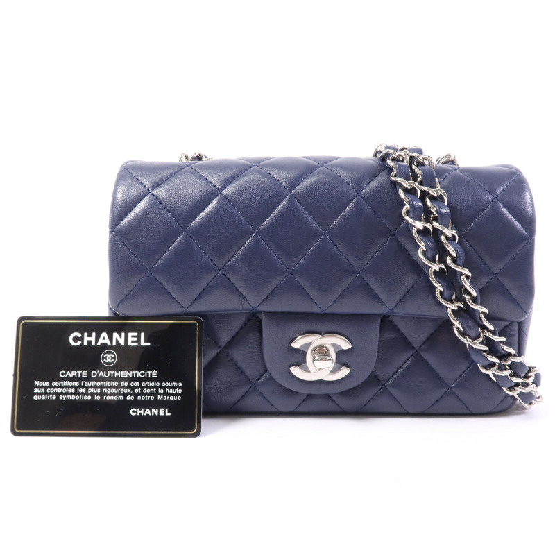 CHANEL 羊皮皮革Mini Classic 20銀扣鏈帶肩背袋-9