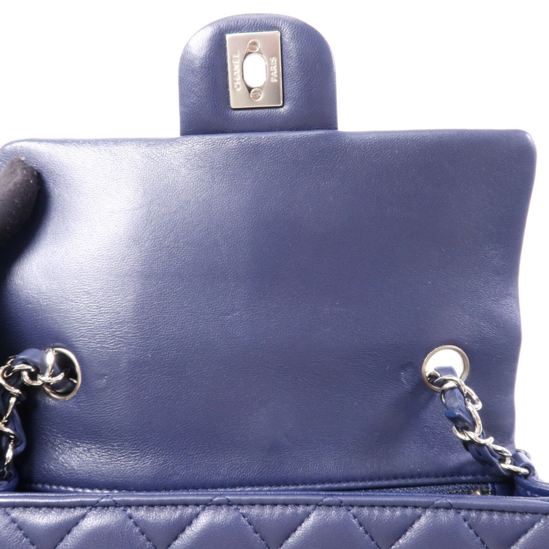 CHANEL 羊皮皮革Mini Classic 20銀扣鏈帶肩背袋-16