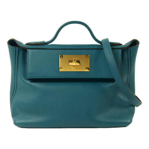 HERMES Evercolor皮革24/24 Mini金扣手挽肩背兩用袋Vert Bosphore