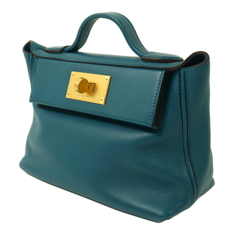 HERMES Evercolor皮革24/24 Mini金扣手挽肩背兩用袋Vert Bosphore-2