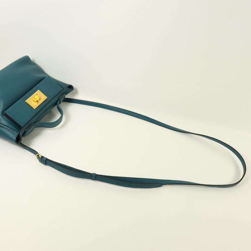 HERMES Evercolor皮革24/24 Mini金扣手挽肩背兩用袋Vert Bosphore-7