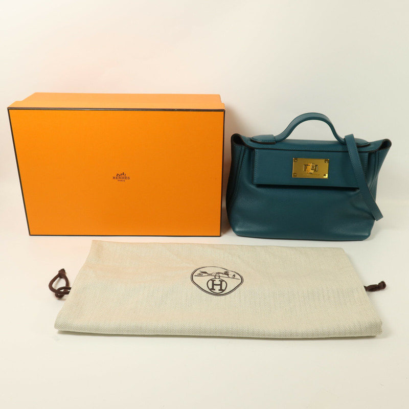 HERMES Evercolor皮革24/24 Mini金扣手挽肩背兩用袋Vert Bosphore-8
