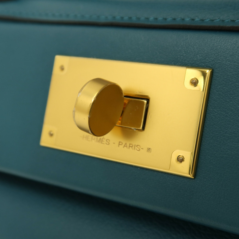 HERMES Evercolor皮革24/24 Mini金扣手挽肩背兩用袋Vert Bosphore-9