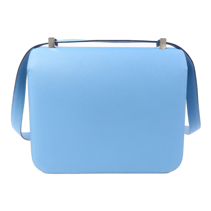 HERMES Epsom皮革Constance 24銀扣肩背袋Bleu du Nord/Rouge de Coeur-1