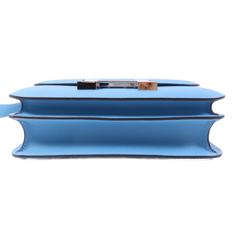 HERMES Epsom皮革Constance 24銀扣肩背袋Bleu du Nord/Rouge de Coeur-3