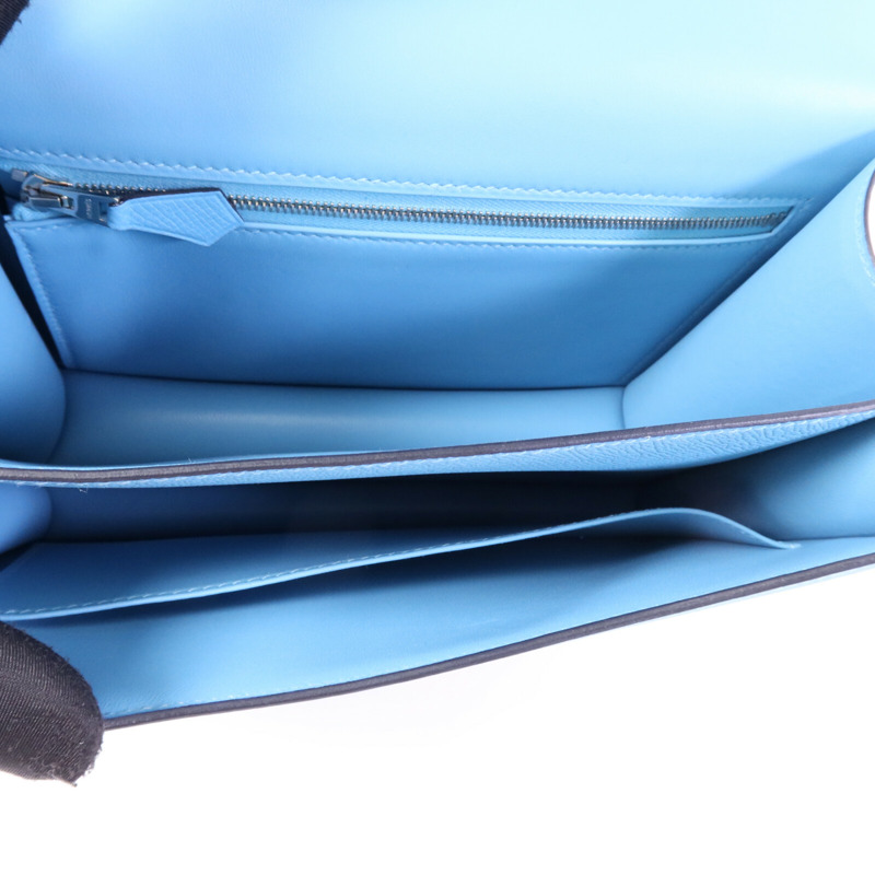 HERMES Epsom皮革Constance 24銀扣肩背袋Bleu du Nord/Rouge de Coeur-4