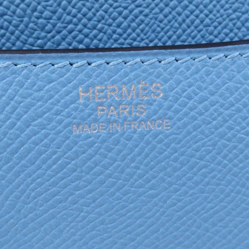 HERMES Epsom皮革Constance 24銀扣肩背袋Bleu du Nord/Rouge de Coeur-5