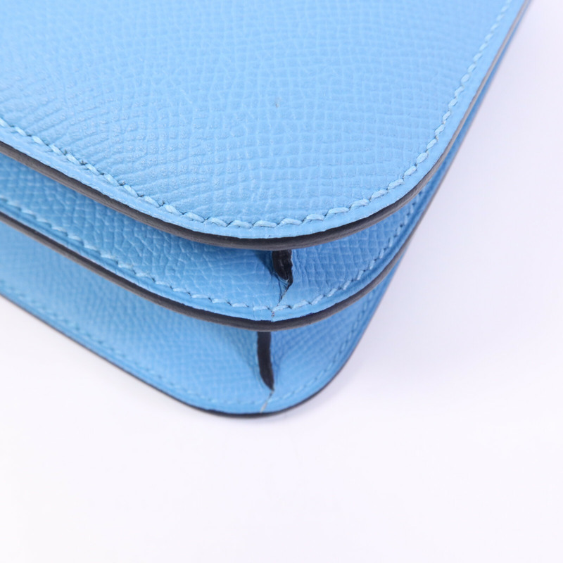 HERMES Epsom皮革Constance 24銀扣肩背袋Bleu du Nord/Rouge de Coeur-10