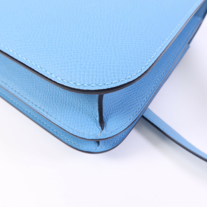 HERMES Epsom皮革Constance 24銀扣肩背袋Bleu du Nord/Rouge de Coeur-12