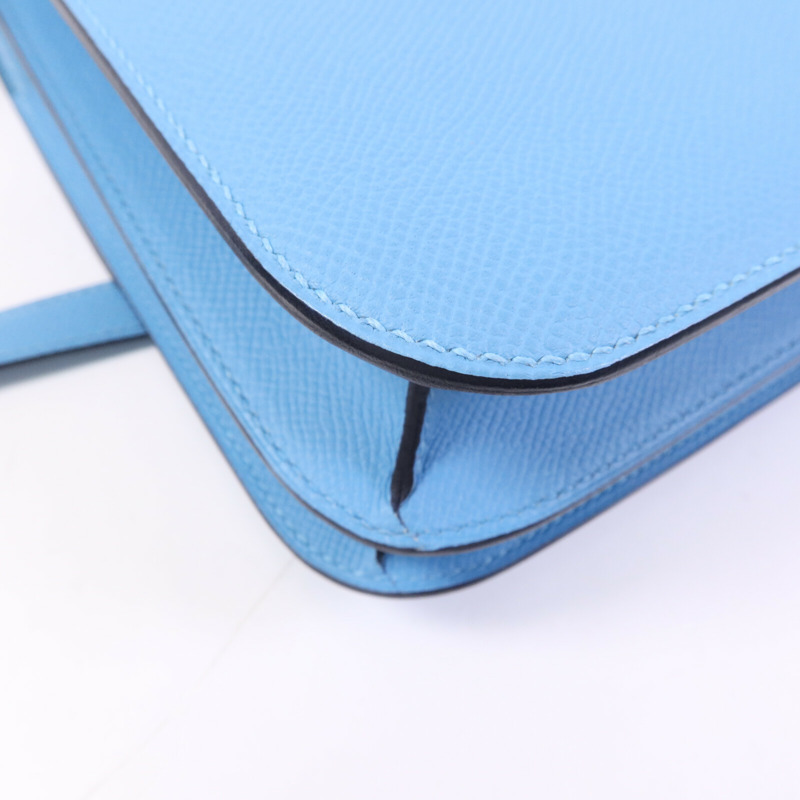 HERMES Epsom皮革Constance 24銀扣肩背袋Bleu du Nord/Rouge de Coeur-13