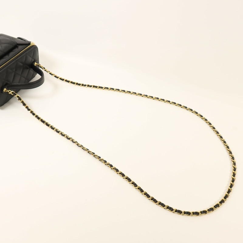CHANEL 牛皮皮革Vanity Case金扣鏈帶肩背袋-7