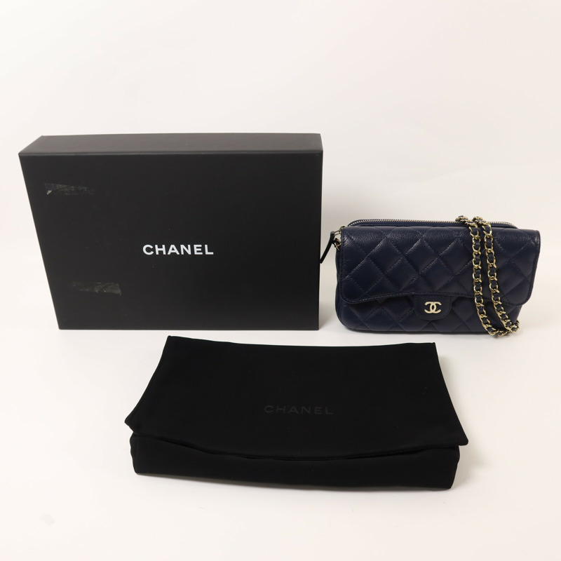 CHANEL 牛皮皮革Phone Case Bag金扣鏈帶肩背袋-10