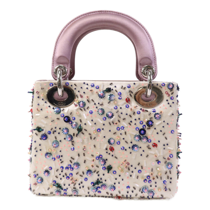 Dior 絨布/膠珠Mini Lady Dior銀扣手挽袋-1