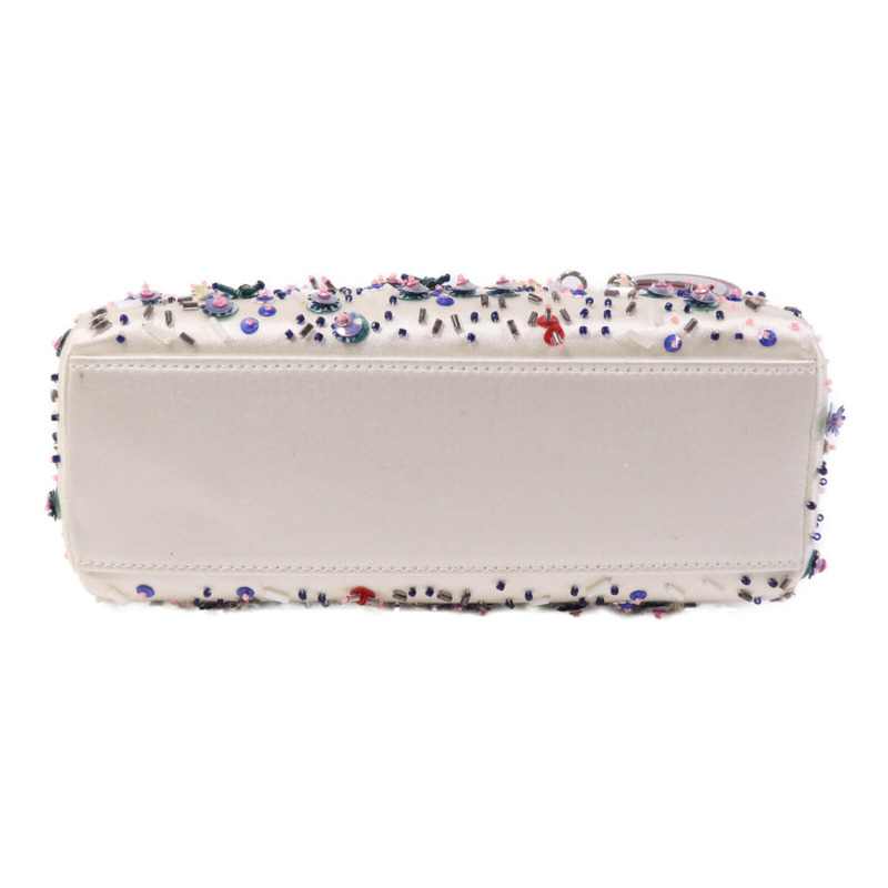 Dior 絨布/膠珠Mini Lady Dior銀扣手挽袋-3