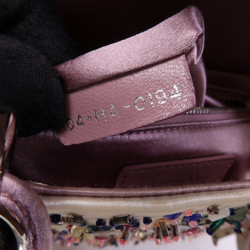 Dior 絨布/膠珠Mini Lady Dior銀扣手挽袋-7