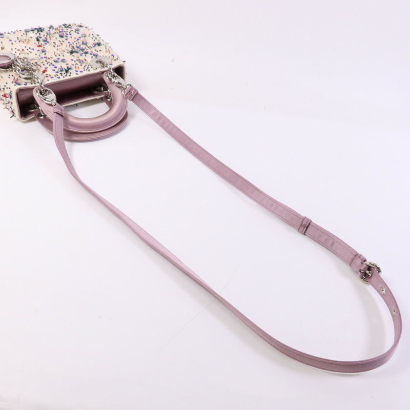 Dior 絨布/膠珠Mini Lady Dior銀扣手挽袋-8