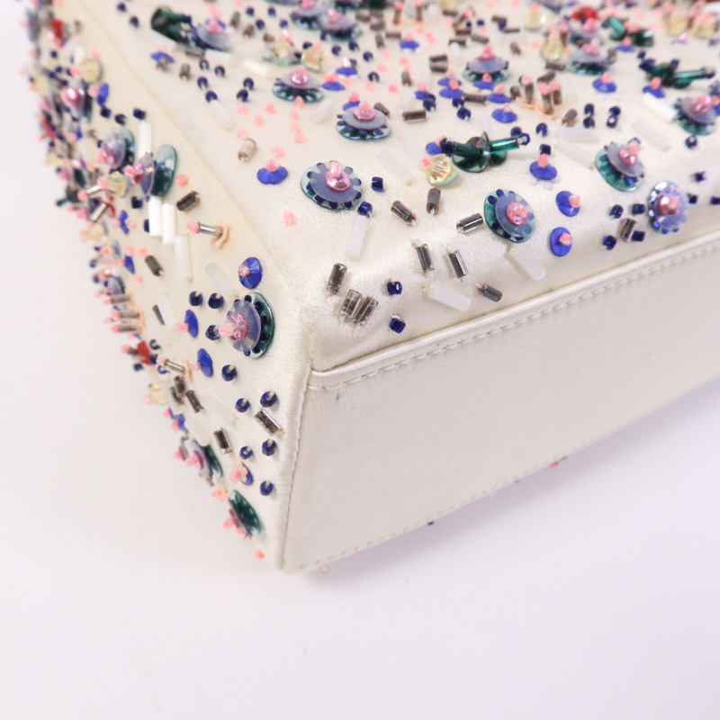 Dior 絨布/膠珠Mini Lady Dior銀扣手挽袋-11