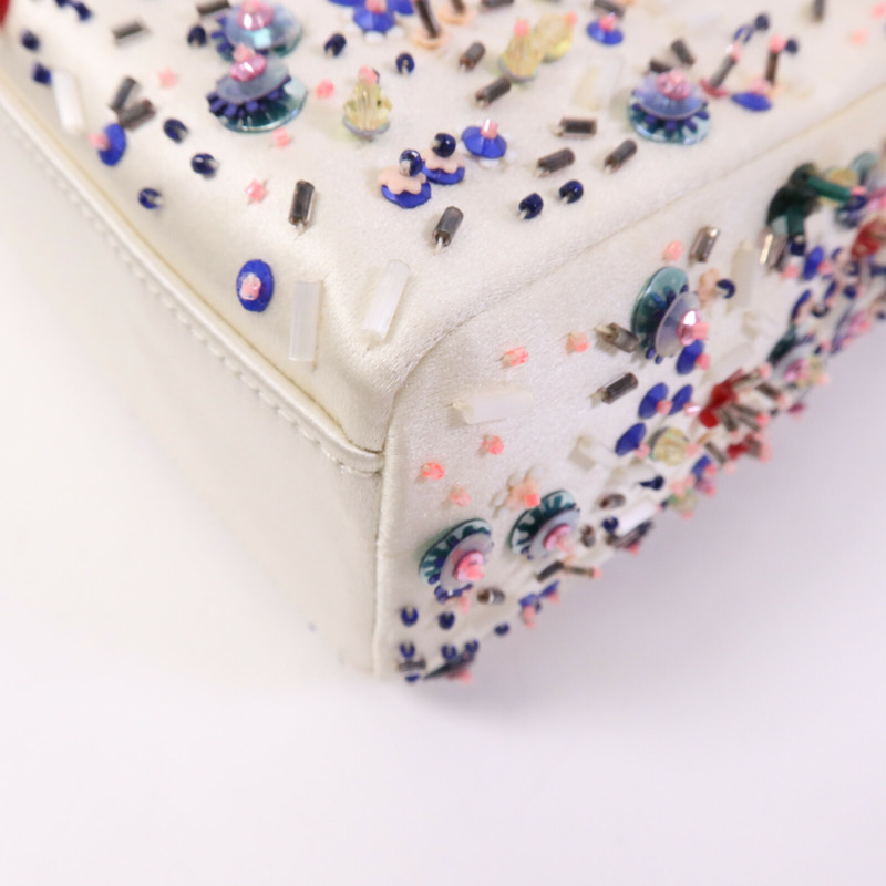 Dior 絨布/膠珠Mini Lady Dior銀扣手挽袋-12