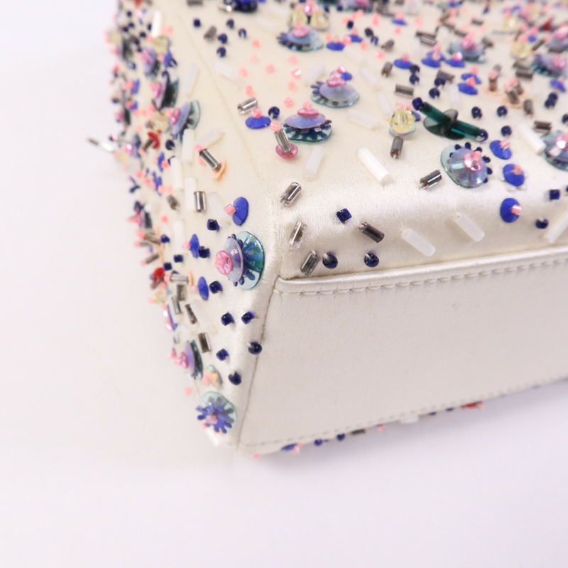 Dior 絨布/膠珠Mini Lady Dior銀扣手挽袋-13