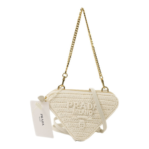 PRADA 牛皮皮革/Raffia Mini Contenitori金扣鏈帶手挽肩背兩用袋