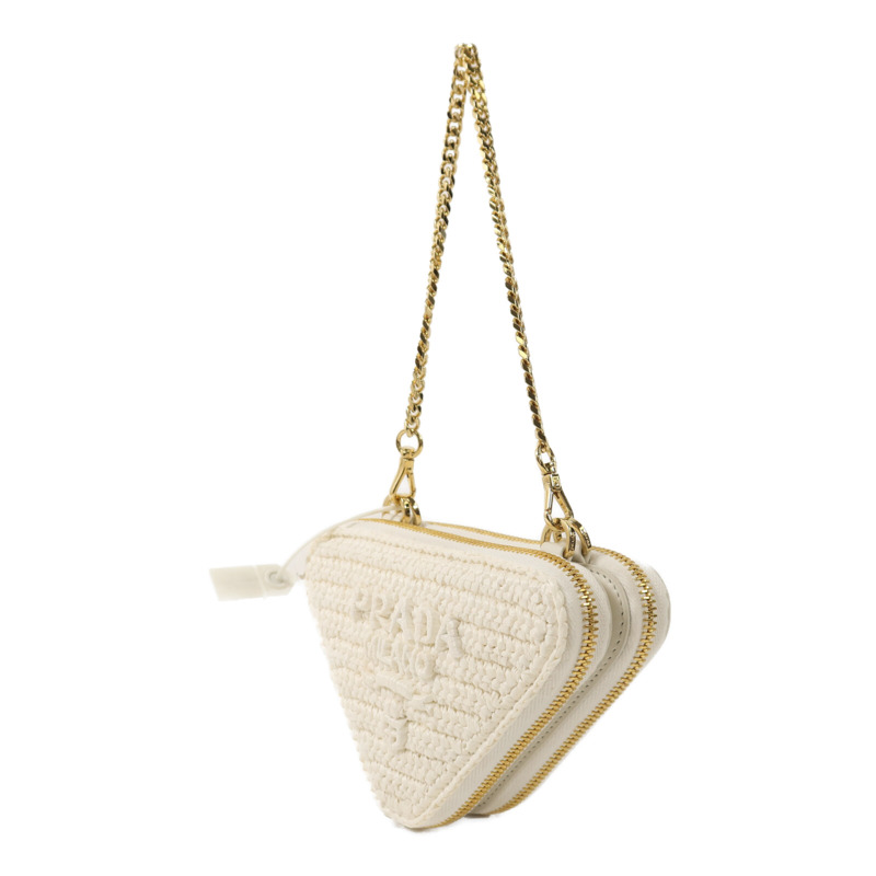 PRADA 牛皮皮革/Raffia Mini Contenitori金扣鏈帶手挽肩背兩用袋-2