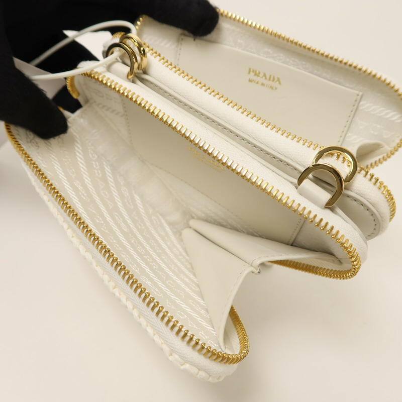 PRADA 牛皮皮革/Raffia Mini Contenitori金扣鏈帶手挽肩背兩用袋-4