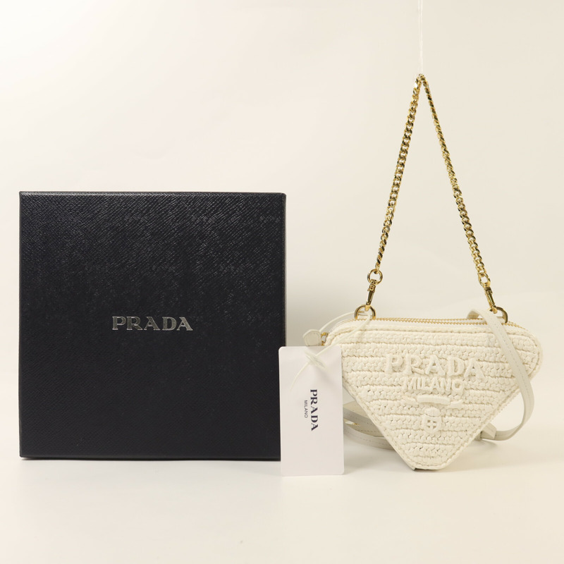 PRADA 牛皮皮革/Raffia Mini Contenitori金扣鏈帶手挽肩背兩用袋-7