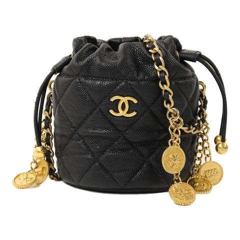CHANEL 牛皮皮革Mini Bucket Bag金扣鏈帶肩背袋
