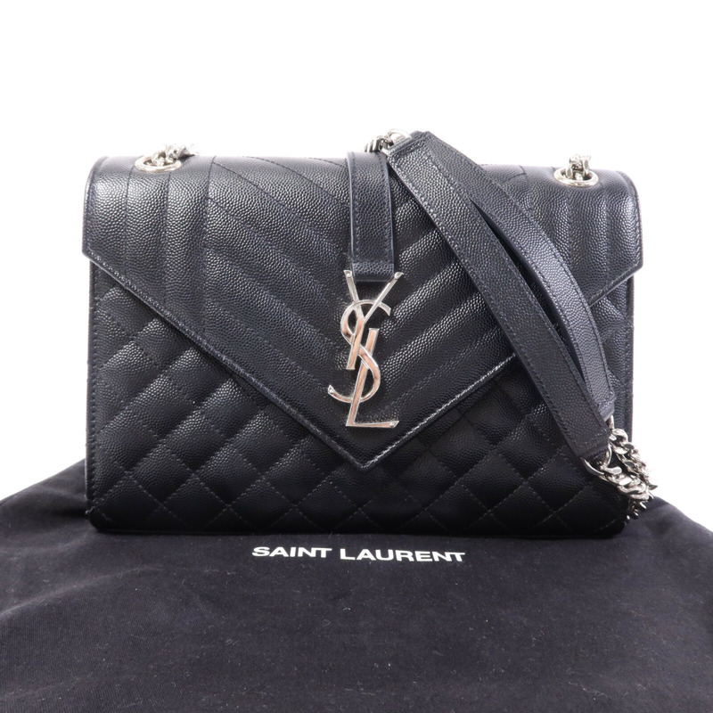 SAINT LAURENT 牛皮皮革Envelope Medium銀扣鏈帶肩背袋-9