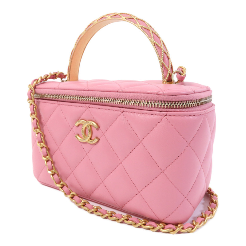 CHANEL 羊皮皮革Vanity Case With Top Handle金扣鏈帶肩背袋-2