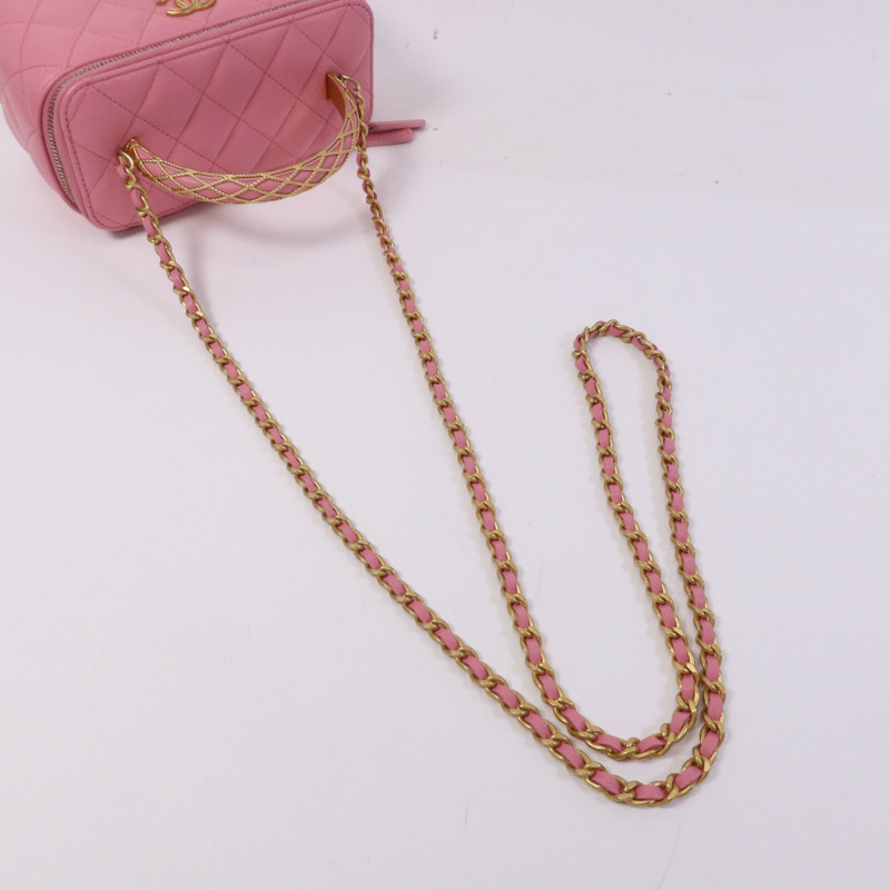 CHANEL 羊皮皮革Vanity Case With Top Handle金扣鏈帶肩背袋-8
