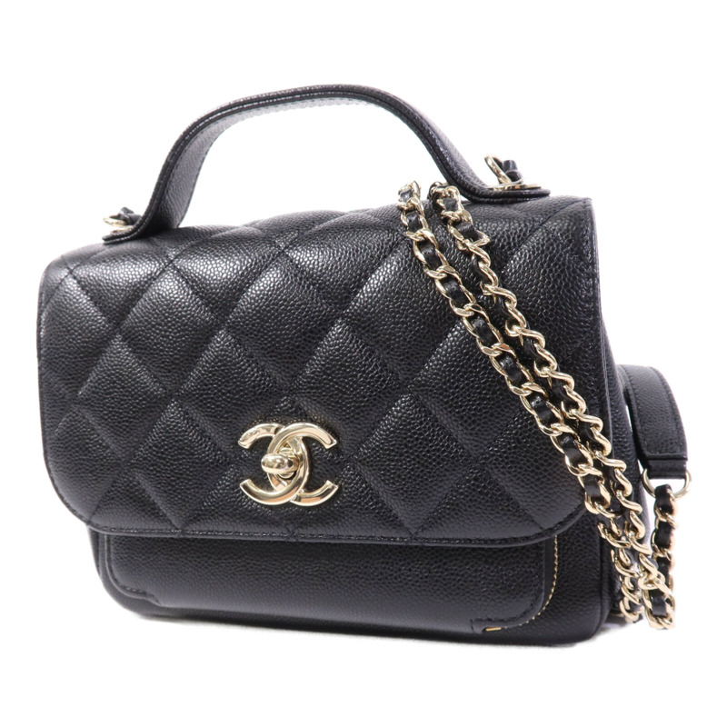 CHANEL 牛皮皮革Business Affinity Small金扣鏈帶手挽肩背兩用袋-2