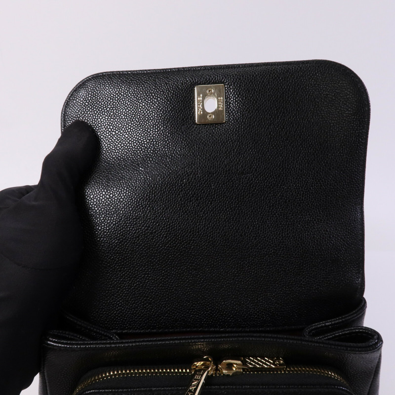 CHANEL 牛皮皮革Business Affinity Small金扣鏈帶手挽肩背兩用袋-14