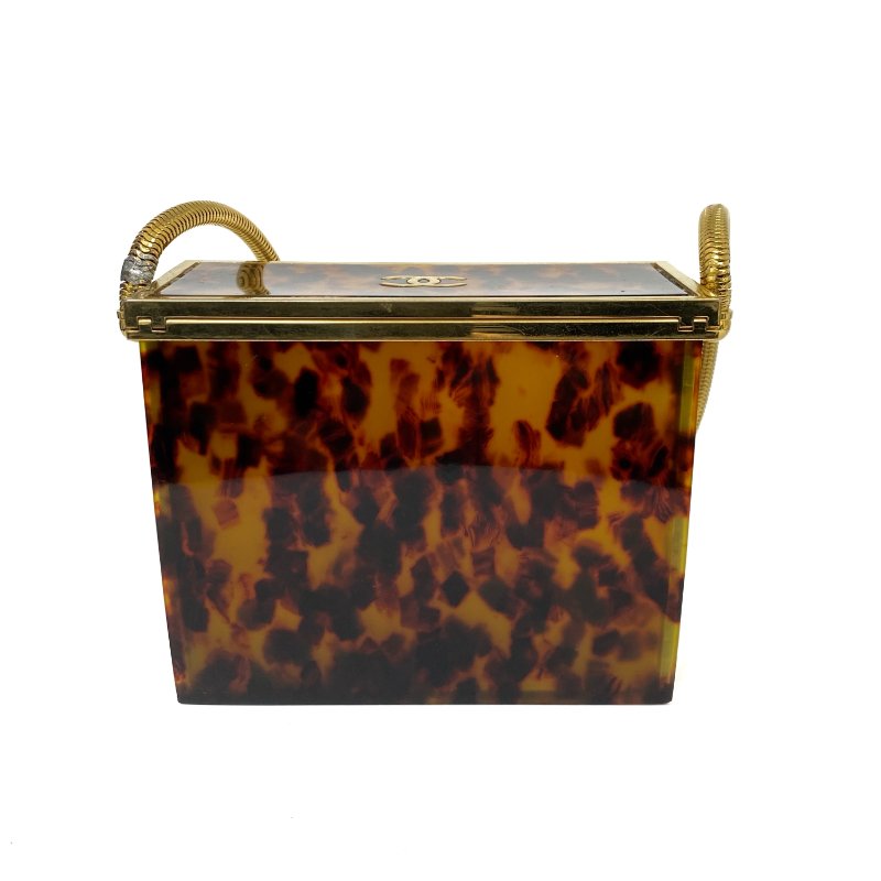 △ Chanel 香奈兒 Brown Tortoiseshell Gold Tone Metal Plexiglass CC Evening Box Chain Crossbody Bag 97P 啡色玳瑁金色金屬鎖鏈斜背盒子97P - 267005627-1