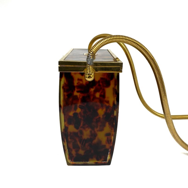 △ Chanel 香奈兒 Brown Tortoiseshell Gold Tone Metal Plexiglass CC Evening Box Chain Crossbody Bag 97P 啡色玳瑁金色金屬鎖鏈斜背盒子97P - 267005627-2