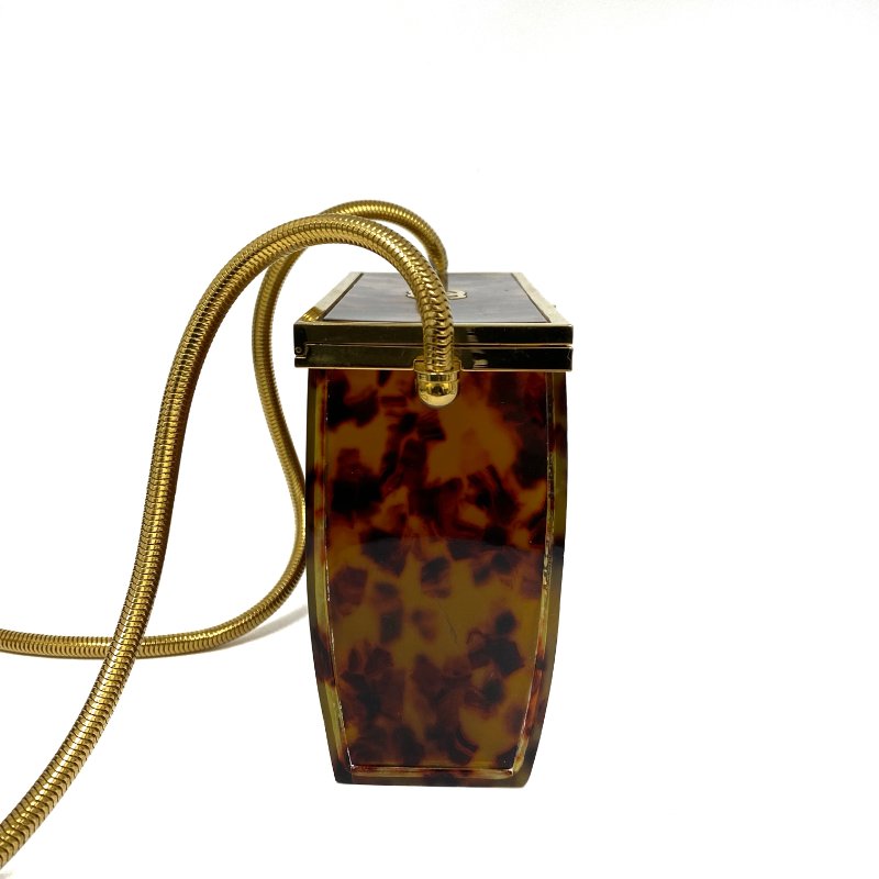△ Chanel 香奈兒 Brown Tortoiseshell Gold Tone Metal Plexiglass CC Evening Box Chain Crossbody Bag 97P 啡色玳瑁金色金屬鎖鏈斜背盒子97P - 267005627-3