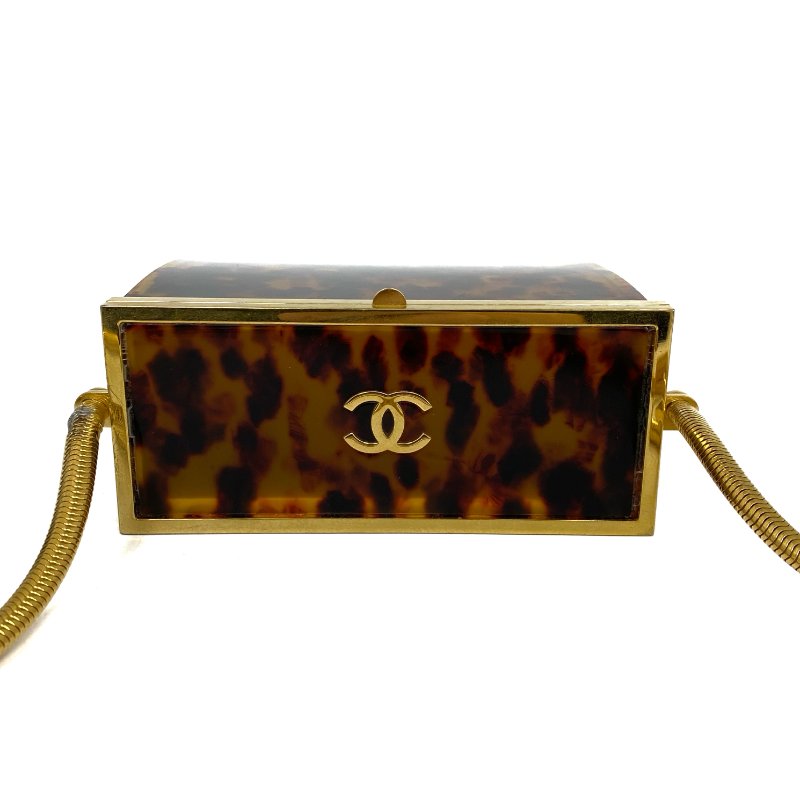 △ Chanel 香奈兒 Brown Tortoiseshell Gold Tone Metal Plexiglass CC Evening Box Chain Crossbody Bag 97P 啡色玳瑁金色金屬鎖鏈斜背盒子97P - 267005627-5