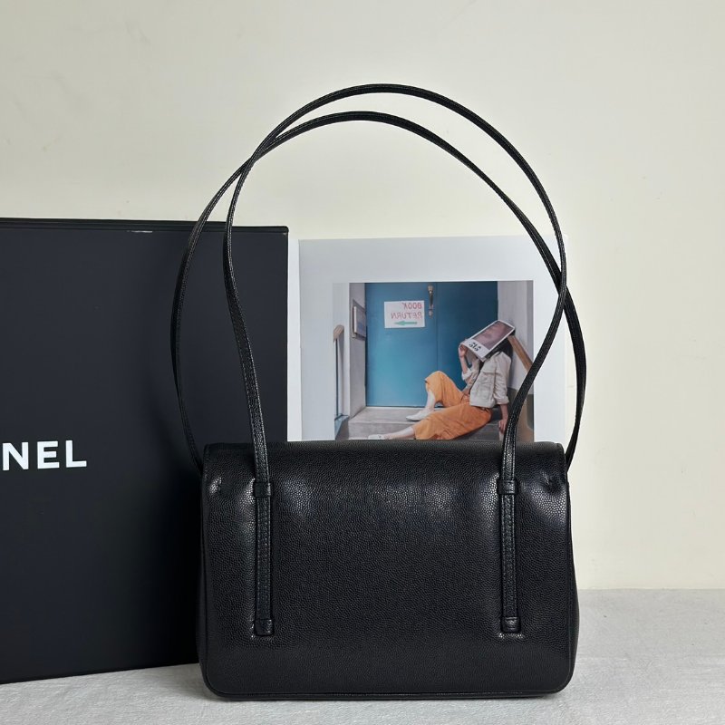 CHANEL 26P Preppy coco粒面牛皮單肩包 - 小號黑金-4