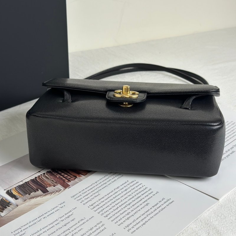 CHANEL 26P Preppy coco粒面牛皮單肩包 - 小號黑金-5
