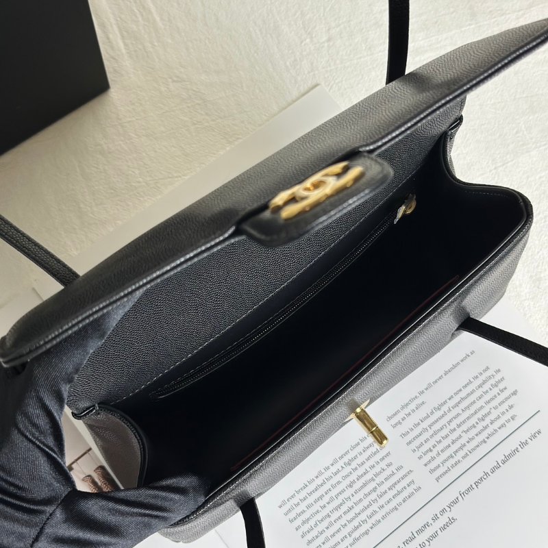 CHANEL 26P Preppy coco粒面牛皮單肩包 - 小號黑金-6