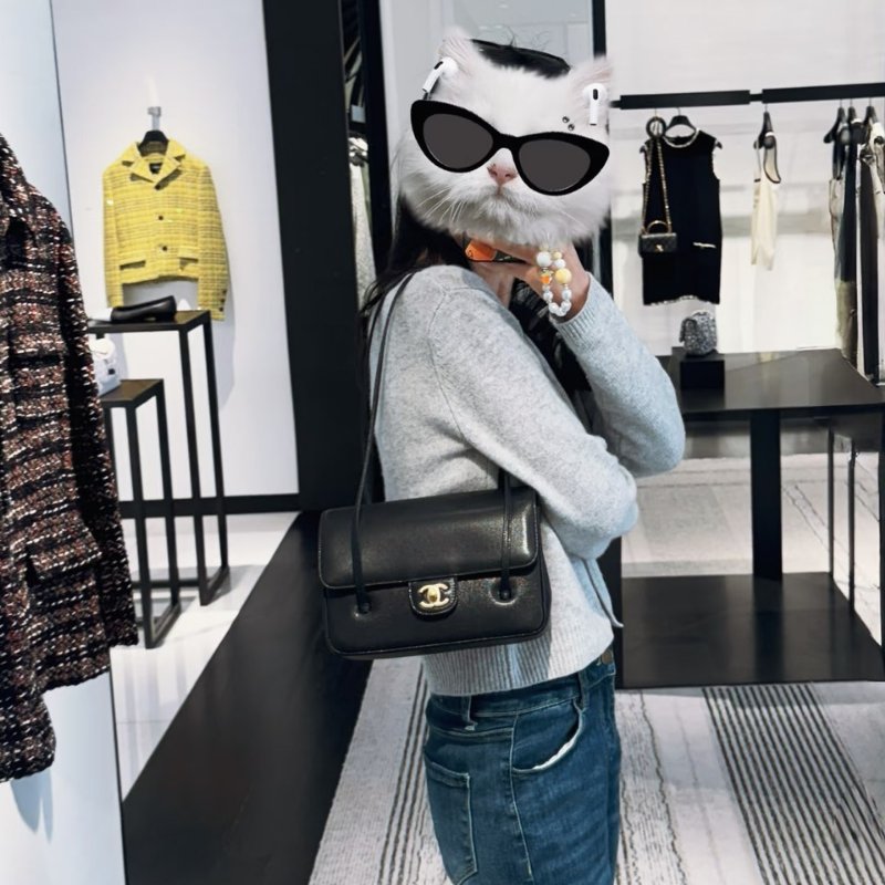 CHANEL 26P Preppy coco粒面牛皮單肩包 - 小號黑金-9