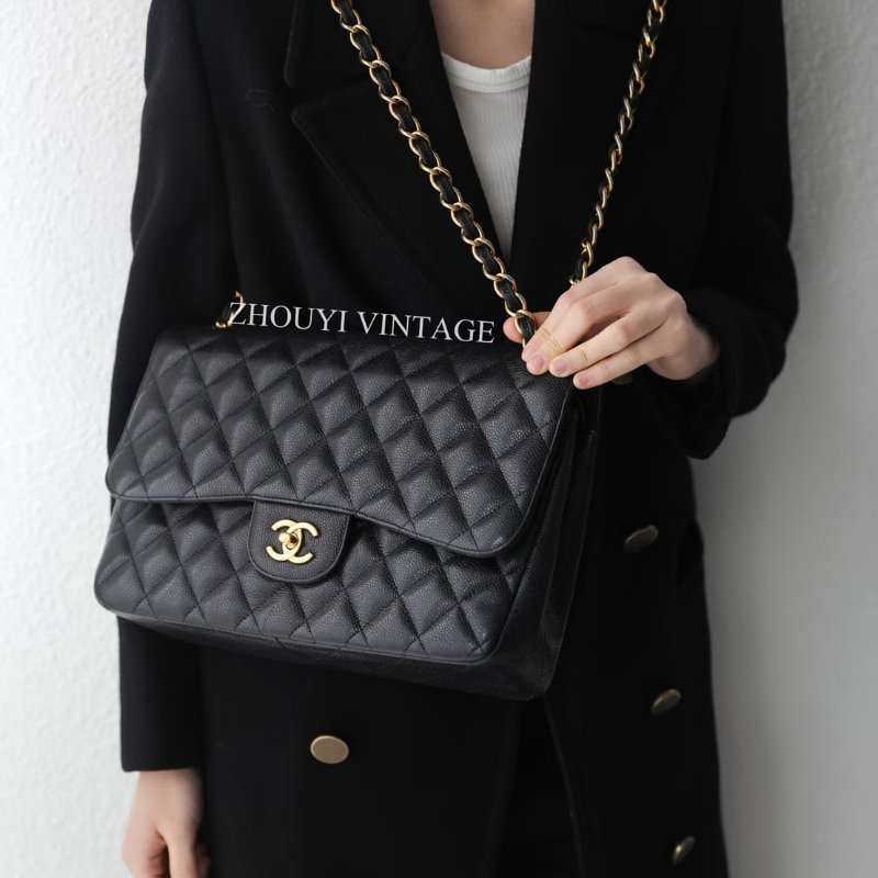 CHANEL 經典口蓋包Jumbo CF30 - 黑金18開-1