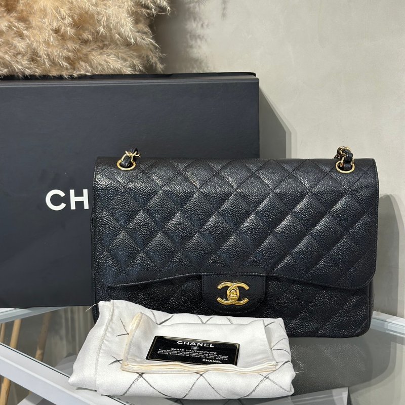 CHANEL 經典口蓋包Jumbo CF30 - 黑金18開-10