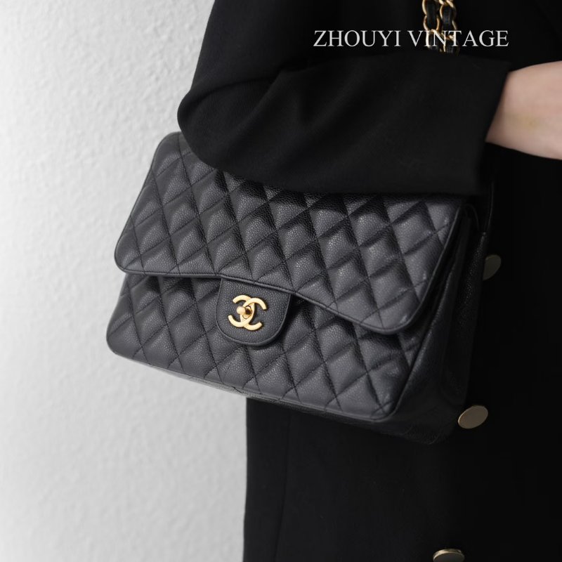 CHANEL 經典口蓋包Jumbo CF30 - 黑金18開-11