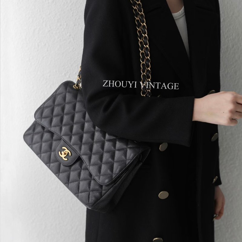 CHANEL 經典口蓋包Jumbo CF30 - 黑金18開-12