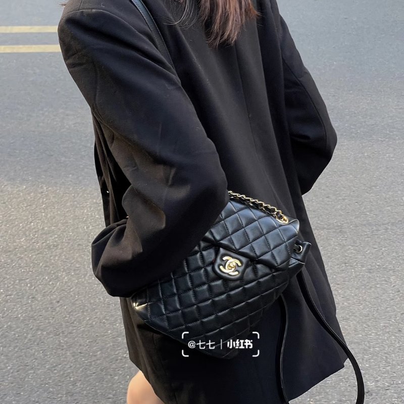 CHANEL 薩爾茨堡雙肩包 - 小號黑金26開-1
