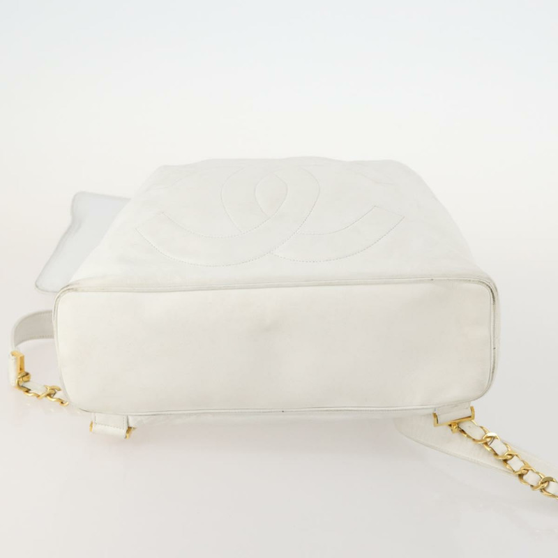 【日本直送】香奈兒白色金色雙C皮革雙肩包,正品編號gh1739-4